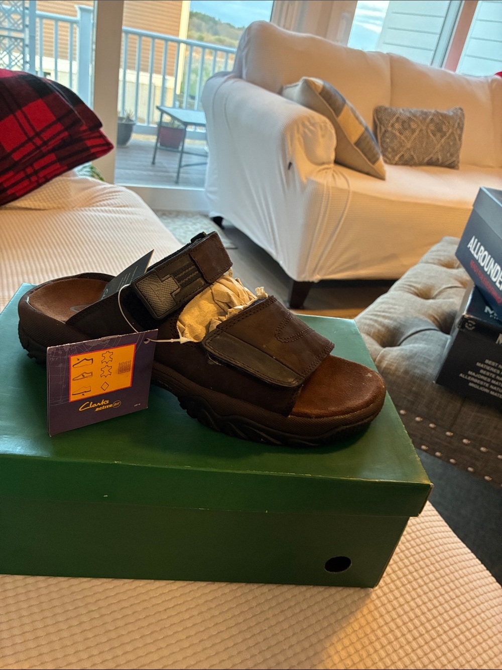 Clarks Brown Leather Adjustable Velcro Slide Sandals